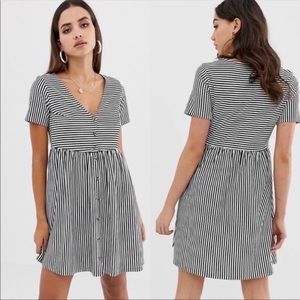 ASOS mini v neck button through smock dress in stripe